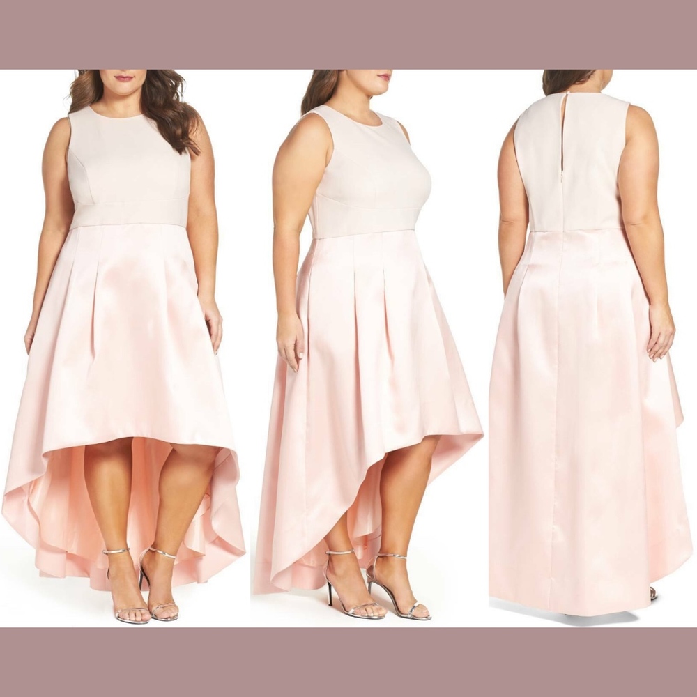 NWD Eliza J Crepe‎ & Mikado High/Low Gown Blush Pink [PLUS SZ 14W ]